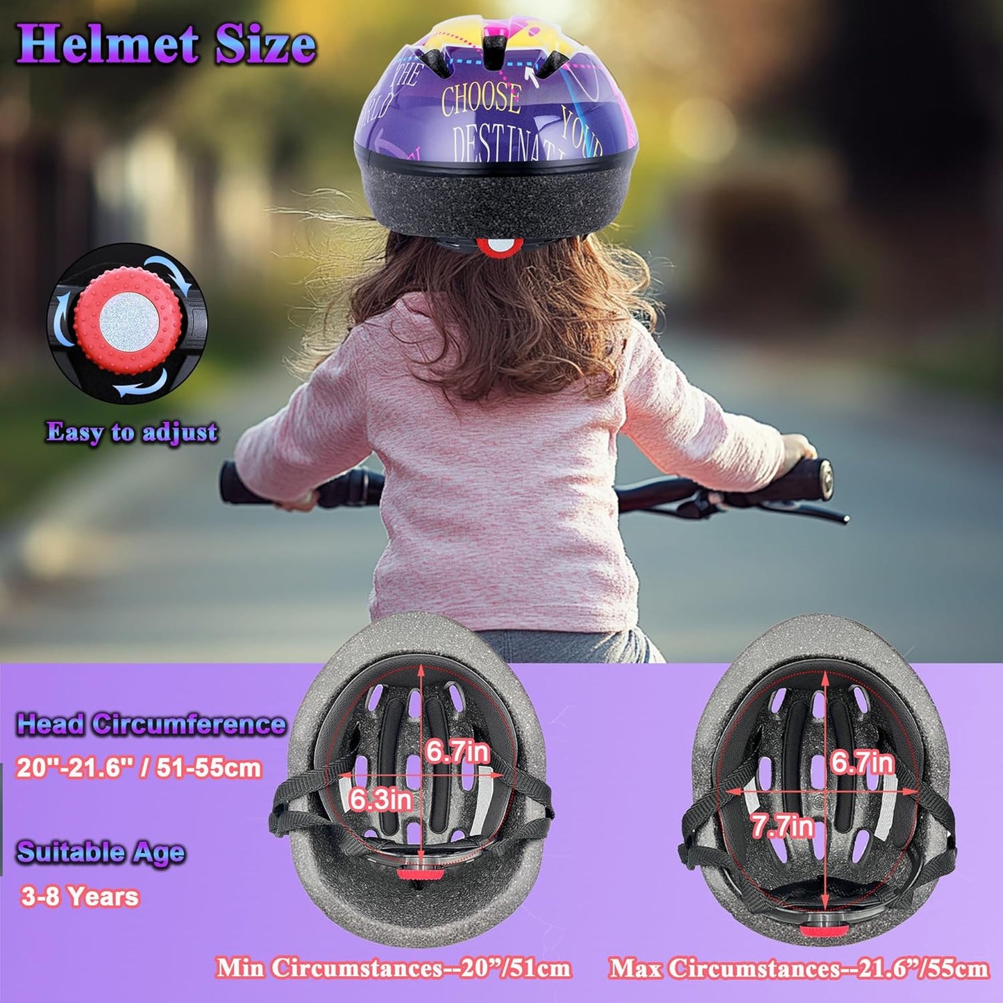 Kids Helmet Adjustable for Kids Ages 3-8 Years Old Boys Girls, Toddler Helmet with Protective Sports Gear Set Knee Elbow Pads Wrist Guards for Cycling Skateboard Scooter