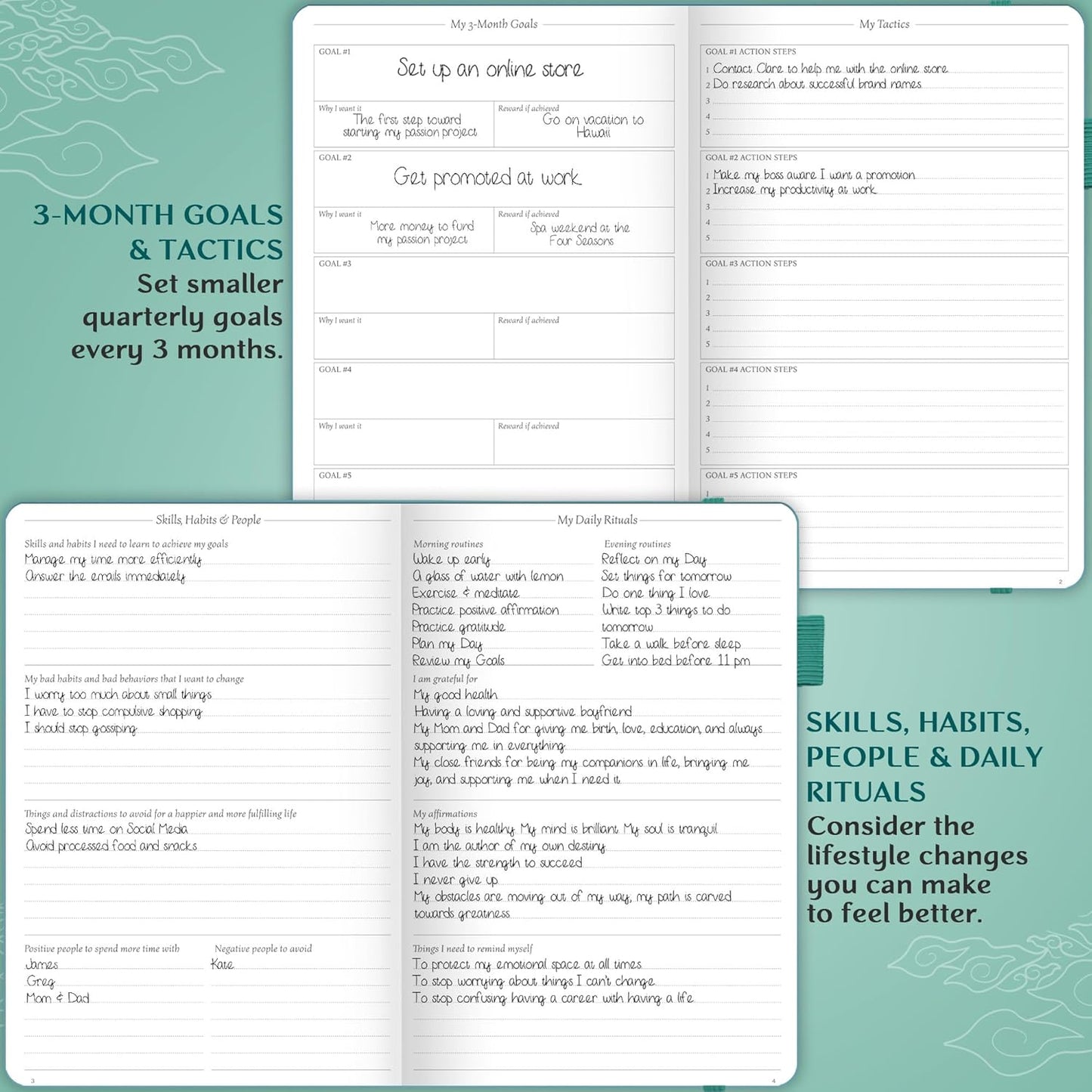Legend Planner Daily for 3 Months – Undated Monthly Weekly & Daily Planner to Hit Goals. Organizer & Productivity Journal, A5 (Viridian Green)