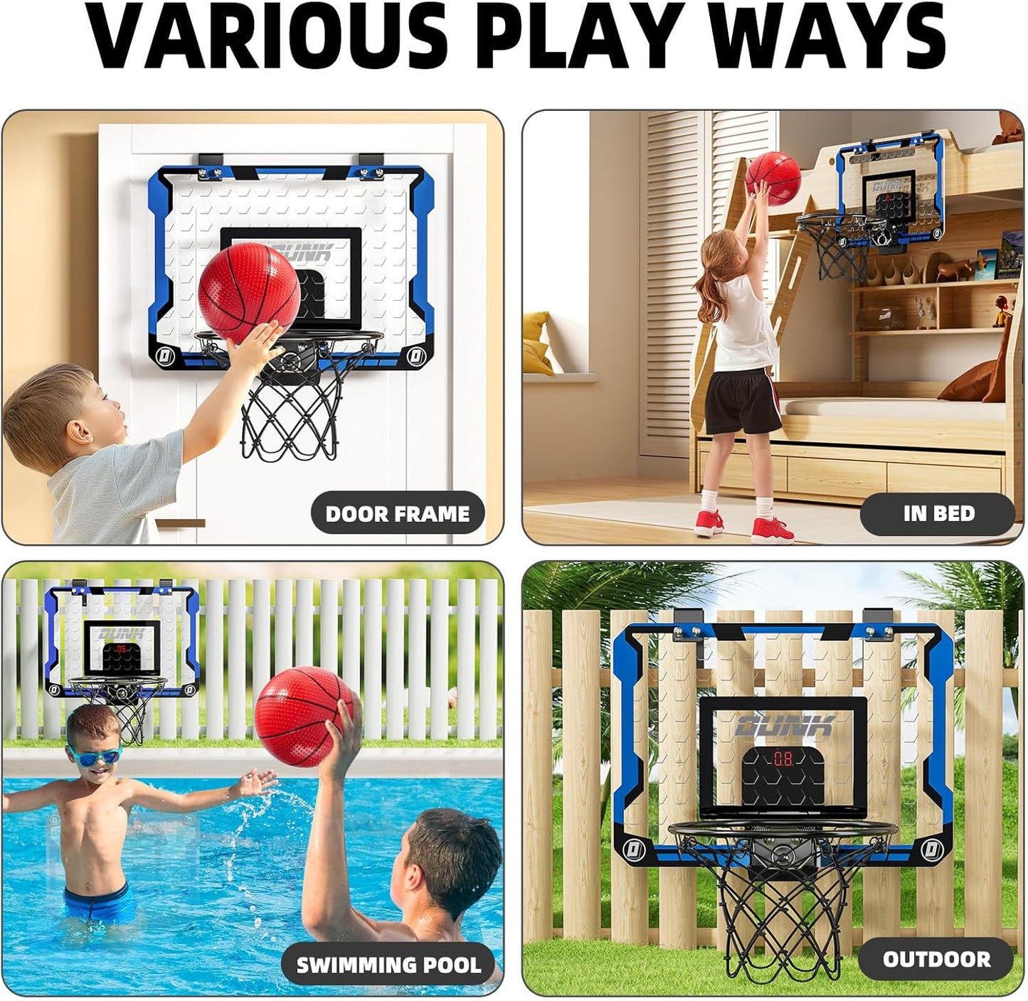 Indoor Basketball Hoop for Kids, Over The Door Mini Basketball Hoops, Mini Hoop with Scoreboard & 4 Balls, Kids Basketball Hoop Sport Toys Gifts for 5 6 7 8 9 10 11 12+ Year Old Boys