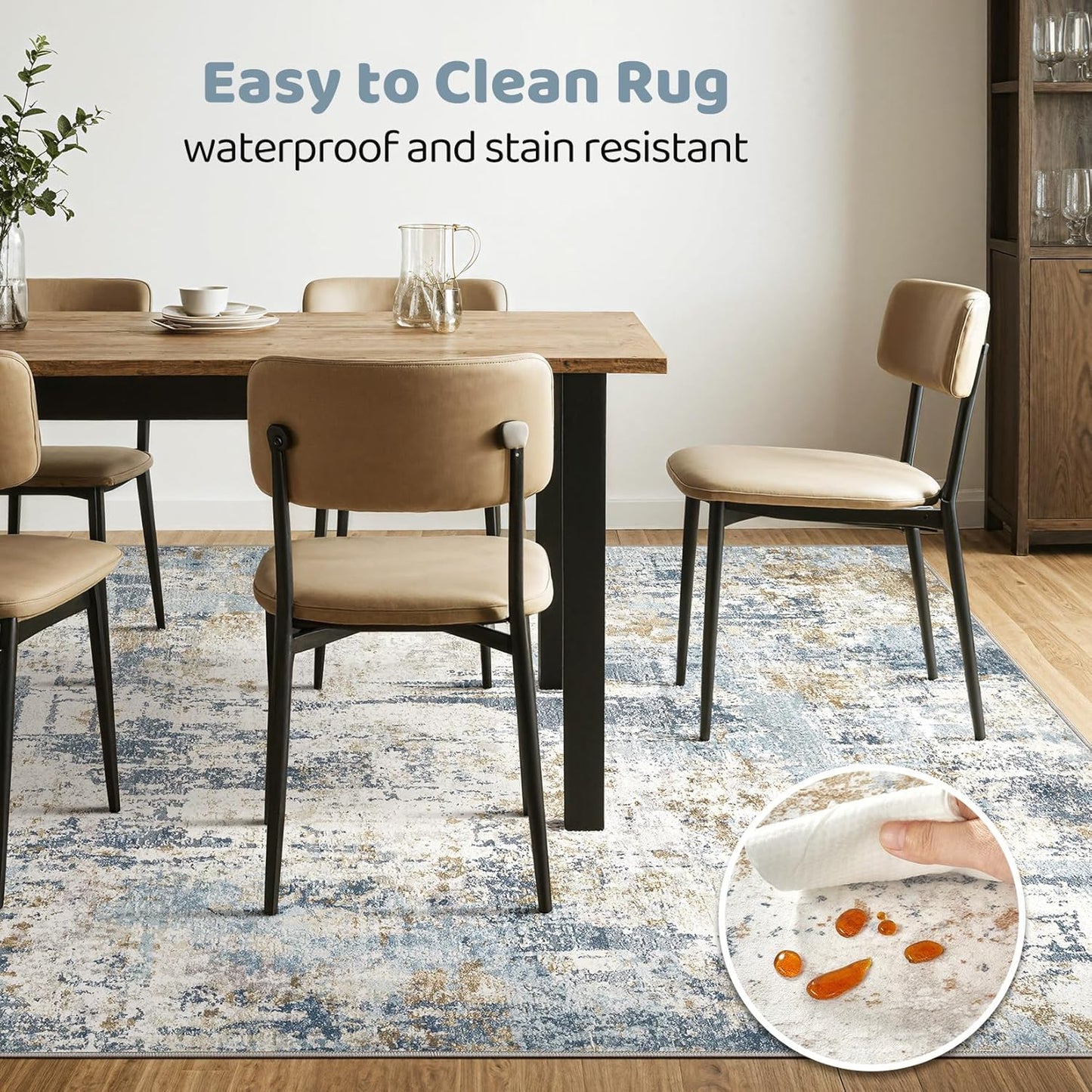 10x12 Area Rug Living Room: Washable Large Abstract Modern Soft Rugs Stain Resistant Indoor Floor Non Slip Accent Carpet for Bedroom Nursery Playroom Office Dining Room Dorm Home House- Light Blue