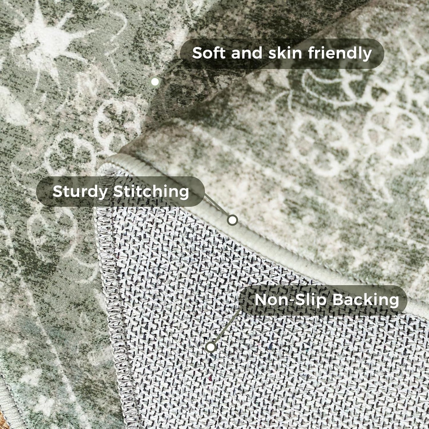 jinchan Round Rug 4ft Area Rug - Green Vintage Floor Mat Kitchen Indoor - Washable Circle 4' Thin Floral Print Carpet Retro Farmhouse Non Slip Dining Room Living Room Bedroom Office