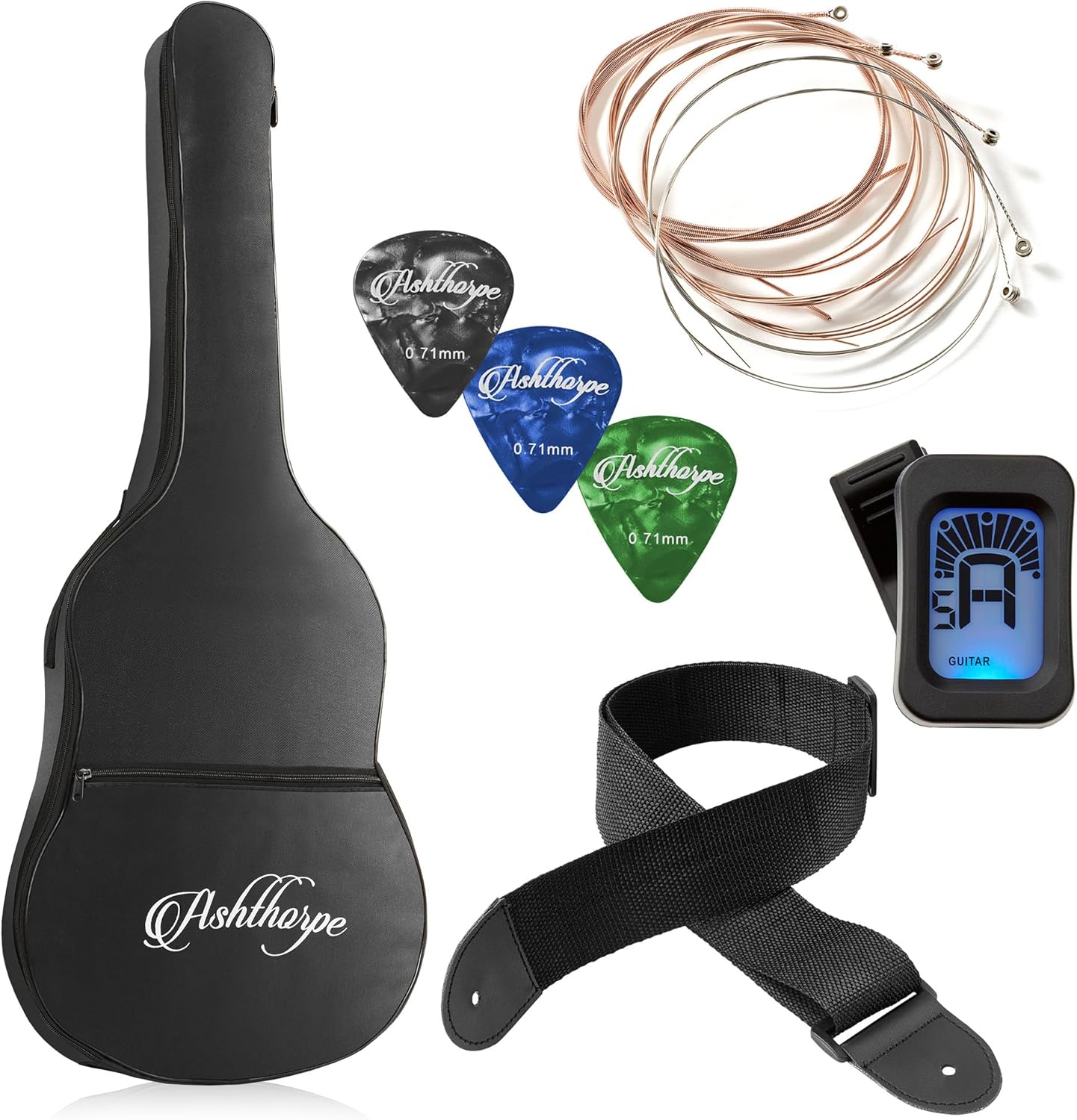 Ashthorpe 30-inch Beginner Acoustic Guitar Package (Sunburst), Basic Starter Kit w/Gig Bag, Strings, Strap, Tuner, Picks