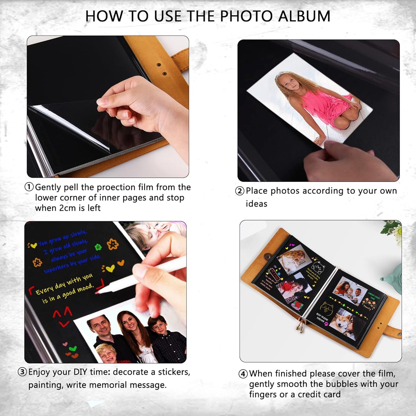 Leather photo Album Self Adhesive Pages, Handamde Leather Scrapbook Photo Album, Wedding Family Album, Holds 3x5, 4x6, 5x7, 6x8 Photos - Coffee