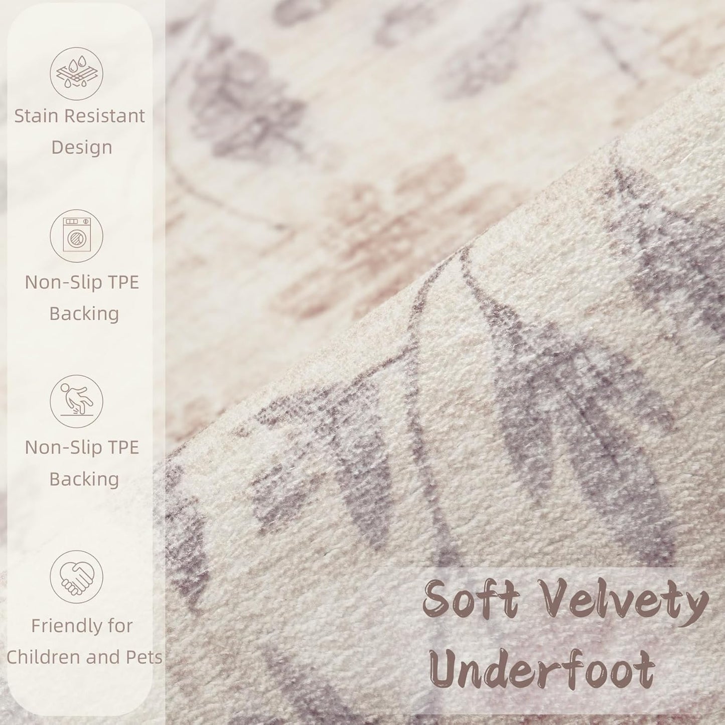 Runner Rug for Hallways 2x6, Washable Boho Runner Rug Non-Slip Kitchen Runner, Soft Low Pile Floral Carpet Runners for Hallway, Bedroom, Bathroom, Laundry, Staircase, Foyer(2'x6', Floral Beige)