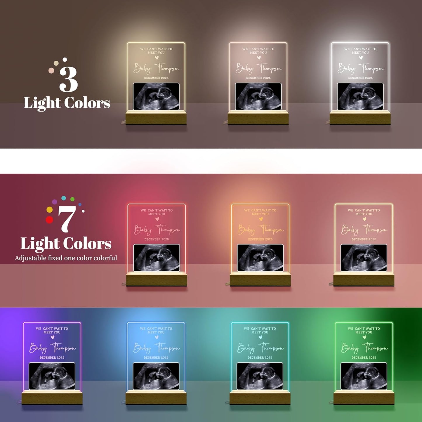 Personalized First Time Parents Gifts for Mom, Custom Ultrasound Picture Frame for Pregnant Announcement, Anniversary Mothers Day Gifts for Mom from Kids, Customized Acrylic Plaque Night Light