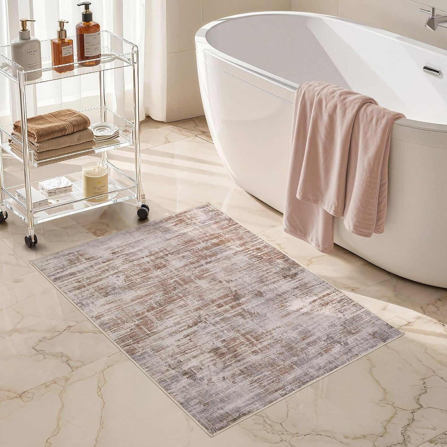 2x3 Entryway Area Rugs: Washable Neutral Abstract Small Rug Door Mat Non-Slip Soft Low Pile Indoor Carpe for Entrance Kitchen Front Door Bathroom Entry Kids Room - Red Brown