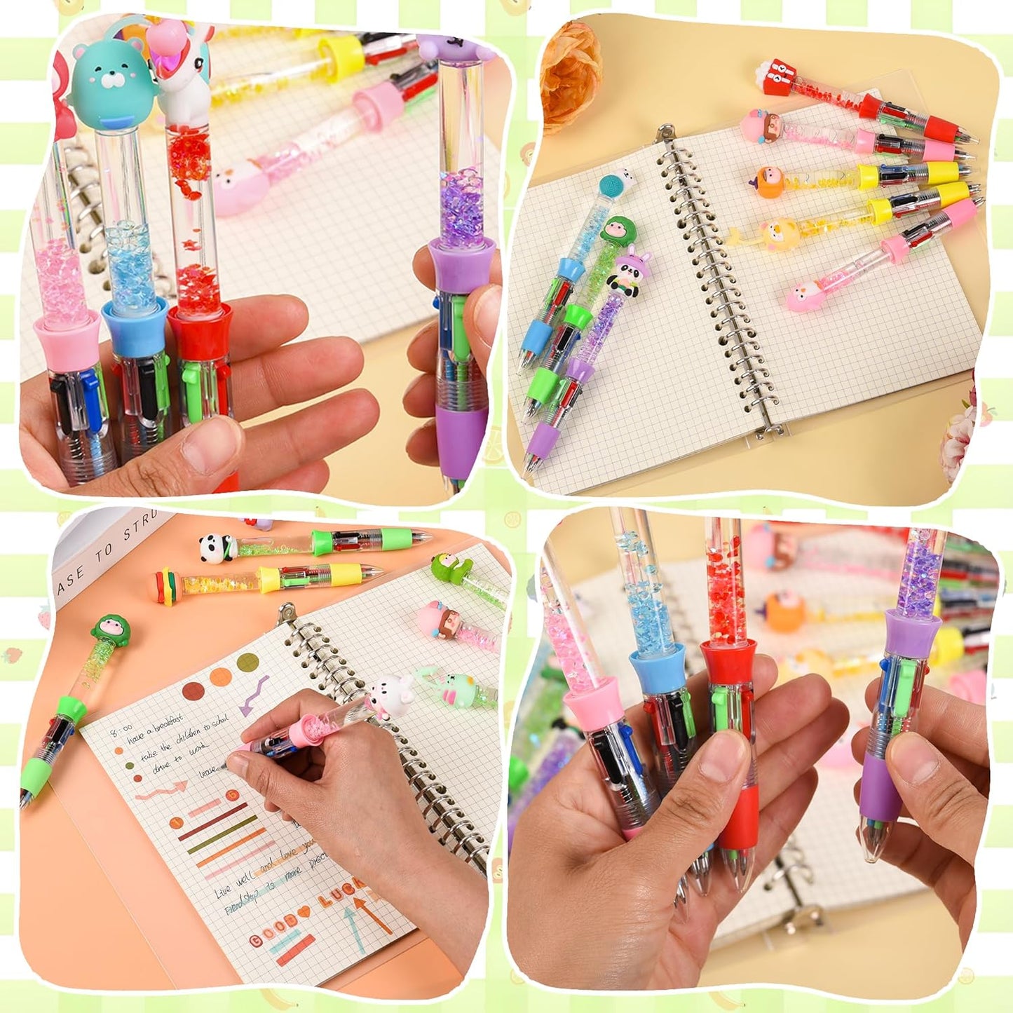 LiYiQ 24PCS Multicolor Pen in One Fun 4-in-1 Cute Pens Bulk Kawaii Cool Ballpoint Pens for Kids Fun Gifts