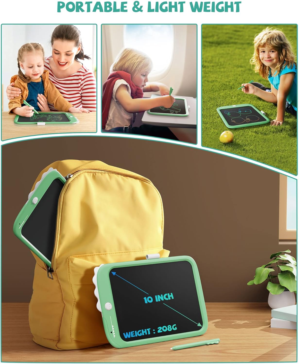 TEKFUN Toddler Boy Toys, LCD Writing Tablet for Kids, Doodle Board Dinosaur Toys, Travel Essentials Toys for 3 4 5 6 Year Old Boys Girls, Easter Birthday Christmas Gifts (10inch Green)