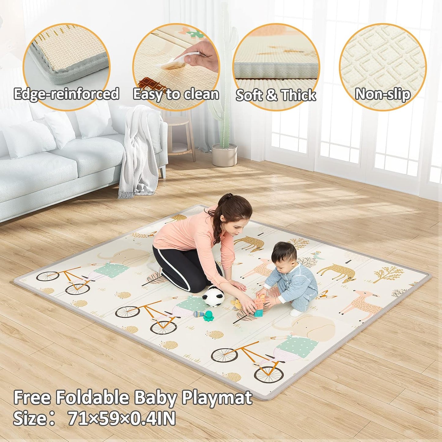 Mloong Baby Playpen with Mat, 59x71 in Extra Large Playpen for Babies and Toddlers, Indoor & Outdoor Activity Center, Safety Baby Fence with Door, Play Pen, Play Yards