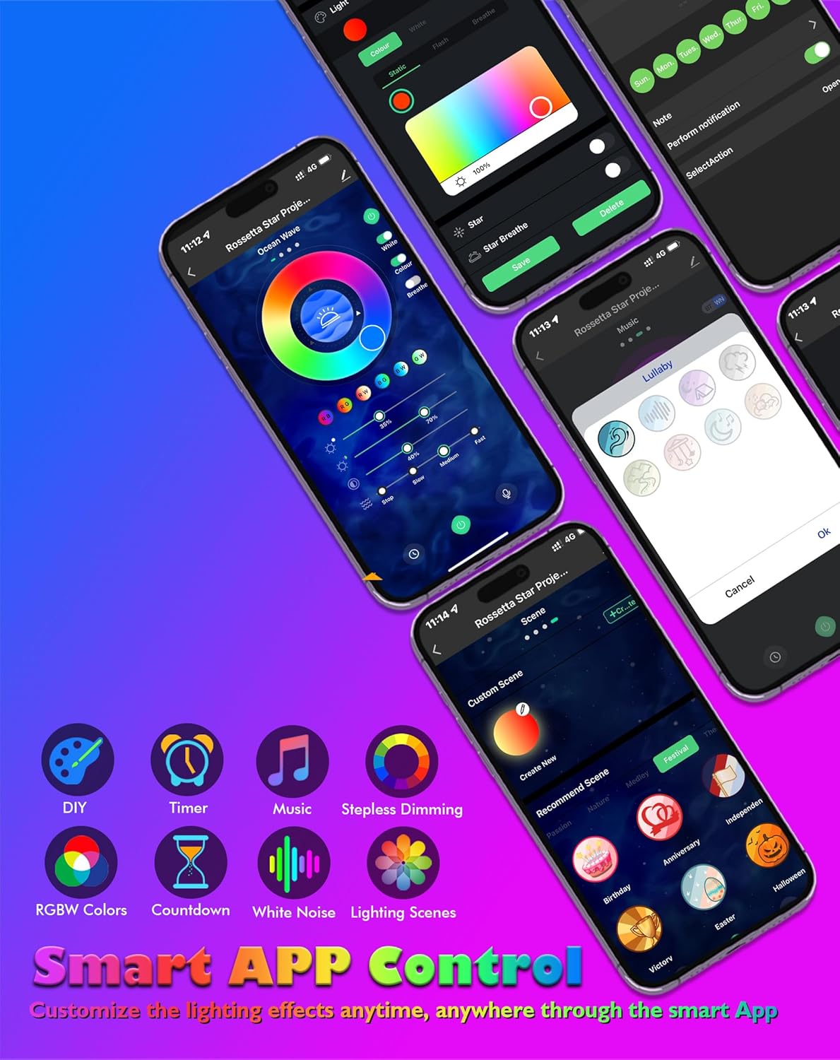 Rossetta Galaxy Projector, Star Projector Galaxy Light Projector for Bedroom, APP Control Projector Bluetooth Speaker and White Noise, Night Light for Kids Adults Home Theater, Ceiling, Room Decor