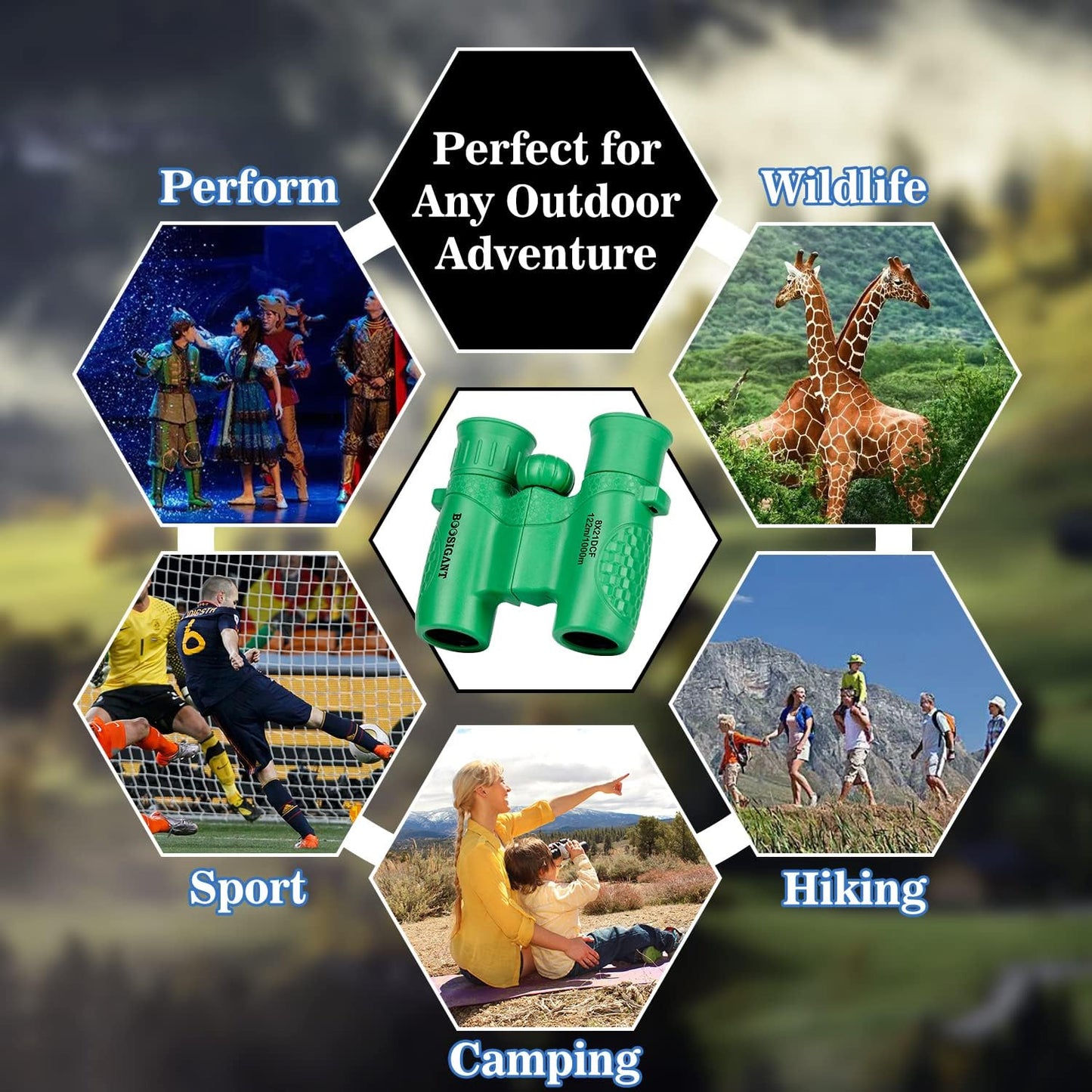 Binoculars for Kids 8x21, Gift for 3-12 Years Boys & Girls, Compact Kids Binoculars High-Resolution Shockproof Mini Binoculars for Bird Watching, Hiking, Camping, Travel Green 301