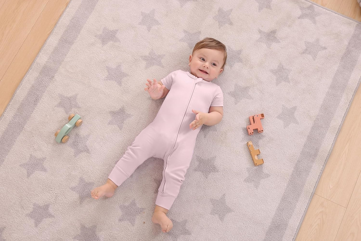 GUISBY Footless Short Sleeve Baby Pajamas with Zipper Cotton Infant Sleepwear