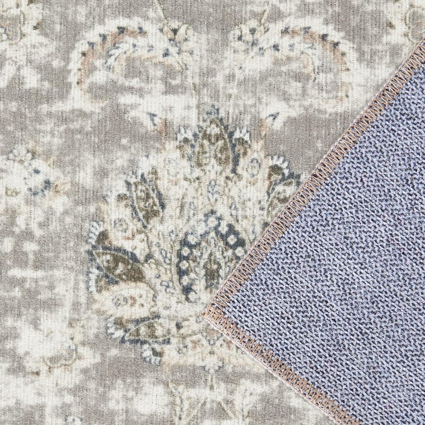 jinchan Hallway Runner Rug 3x8 Machine Washable Runner Rug Taupe Vintage Floral Design Non-Slip Low Pile Ultra-Thin for Kitchen Laundry Room Bedroom Farmhouse (3‘x8',Taupe)