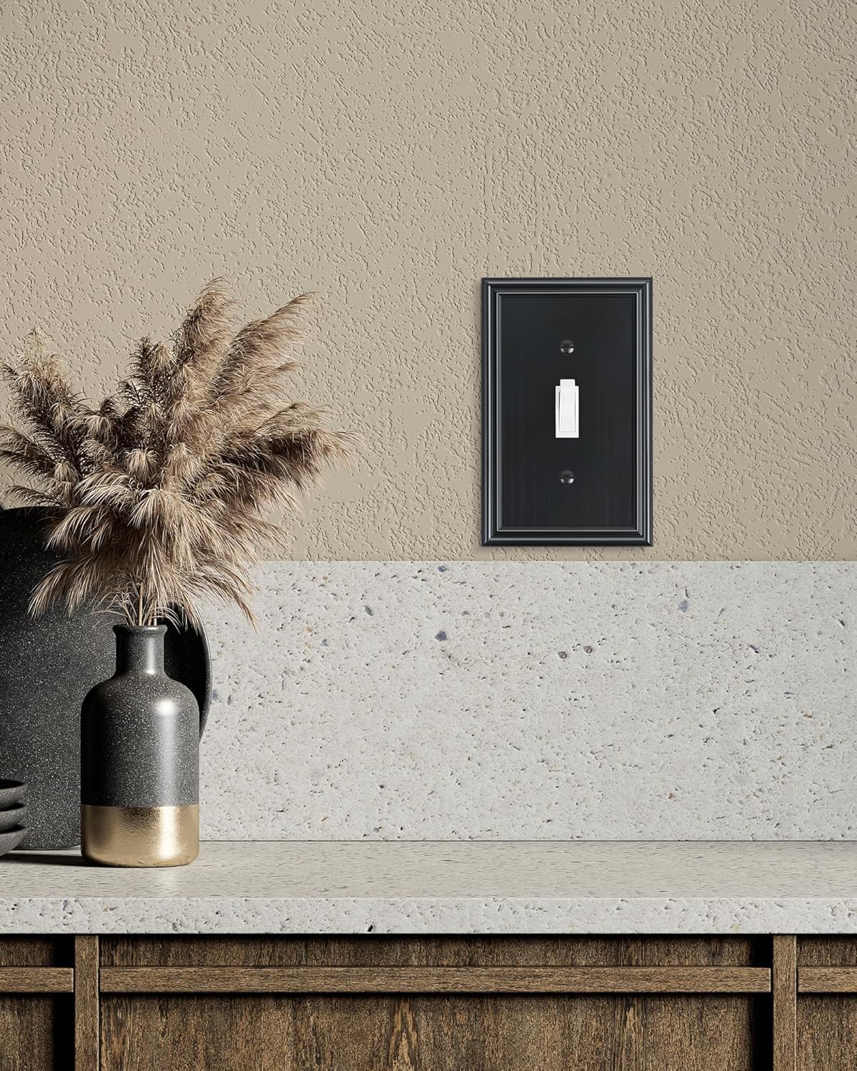 4-Pack Single Toggle Light Switch Cover Plate, Durable Solid Zinc Alloy Decorative Switch Plate Covers, Black 1 Gang Wall Plate, Corrosion Resistant