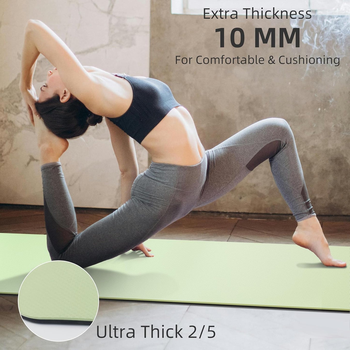 Yoga Mat Non Slip Anti-tear,extra thick-2/5 inch(10MM)High Resiliency Professional POE Yoga Mats for Women Men Kids,72"x24"inch,Workout, Yoga, Pilates and Floor Exercise, with Carrier Strap