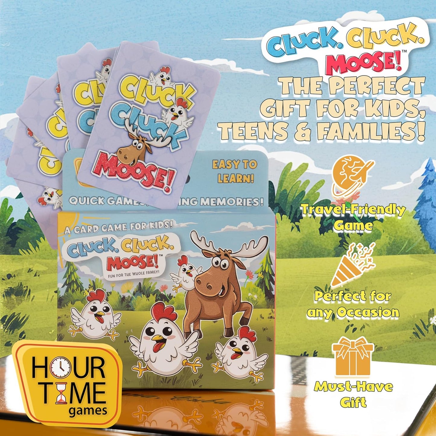 Hour Time Games Cluck Cluck Moose – Hilarious Animal-Themed Card Game for a Fun Family Game Night, Family Games for Kids & Families, Reunion Gift Ideas, Fun Stuff for Reunions & Ideal Gifts for Ages 4