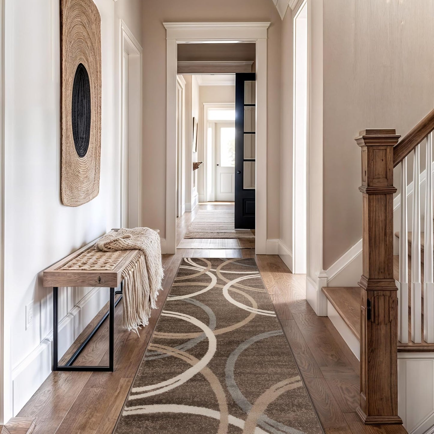 Rugshop Modern Wavy Circles Design Runner Rug 2'7" x 10' Brown