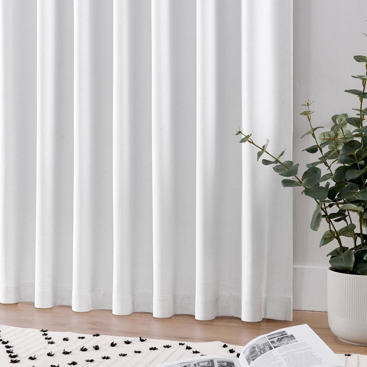 Joydeco Faux Linen Blackout Curtains for Bedroom,White Blackout Curtains 84 inches Long,100% Blackout Solid Thermal Insulated Window Drapes Luxury Decor for Living Room(W52xL84 Inch,White)