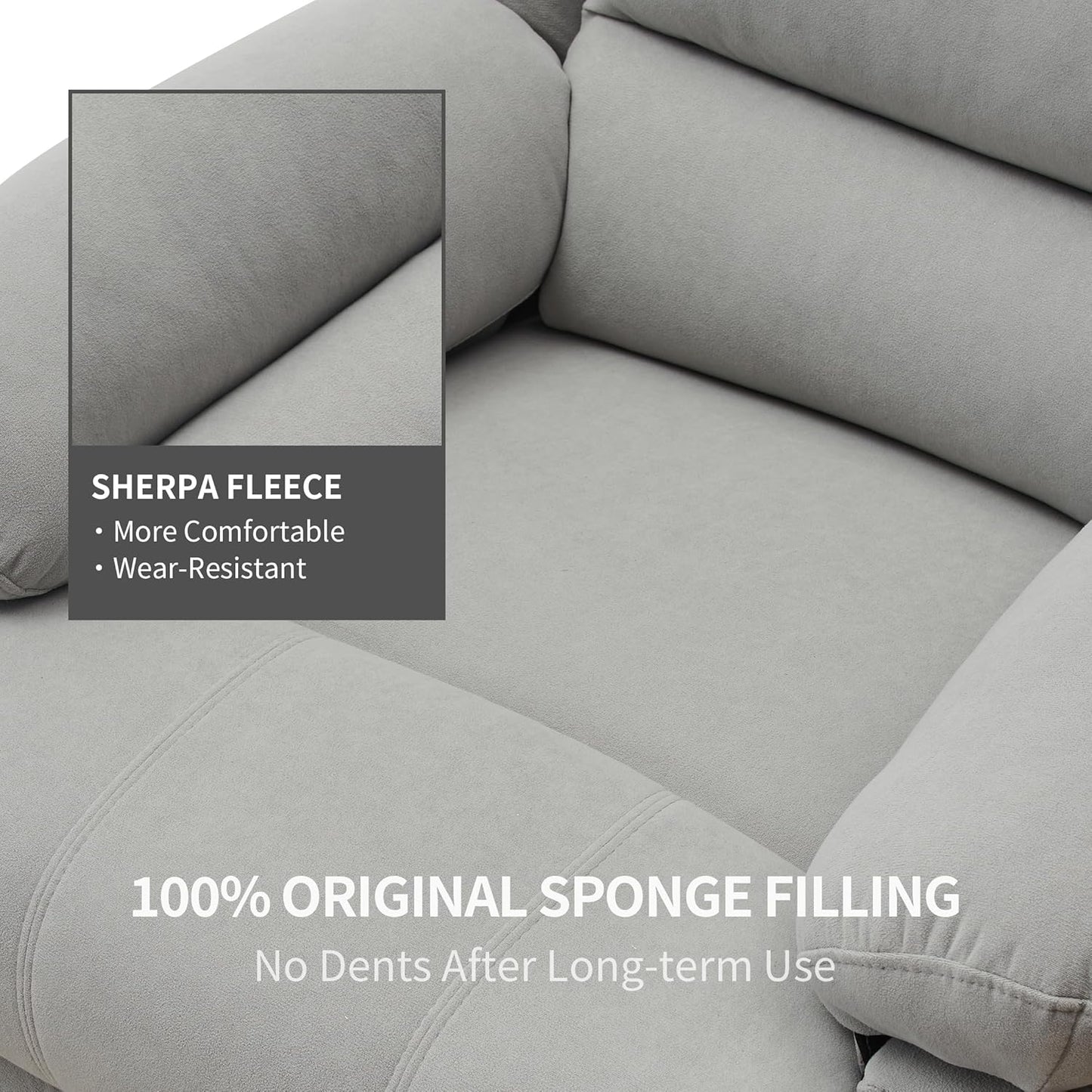 Swivel Rocking Recliner Chair for Adults, Overstuffed Manual Glider Rocker Recliner Chairs, Upholstered Reclining Single Sofa for Living Room Nursery (Light Grey)