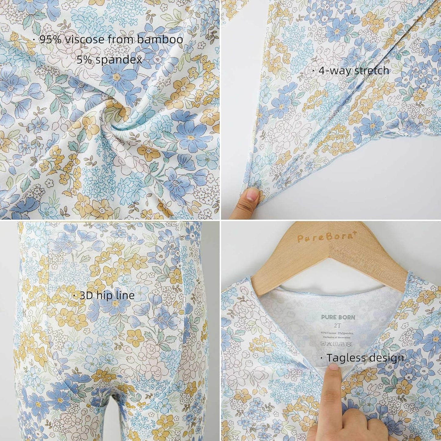 pureborn Baby Toddler Kids Viscose from Bamboo Pajamas Set Pjs 2pcs 18M-8Y