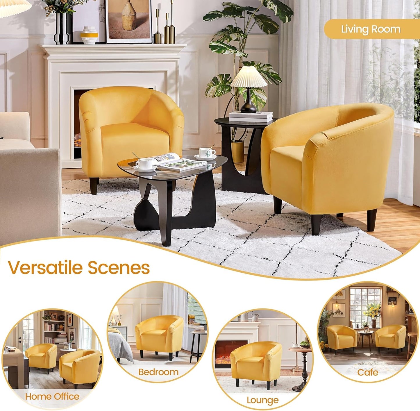 Yaheetech Yellow Chair, Accent Chair for Bedroom, Armchair for Living Room, Velvet Fabric Club Chair with Soft Padded Seat and Sturdy Legs for Bedroom Waiting Room, Yellow