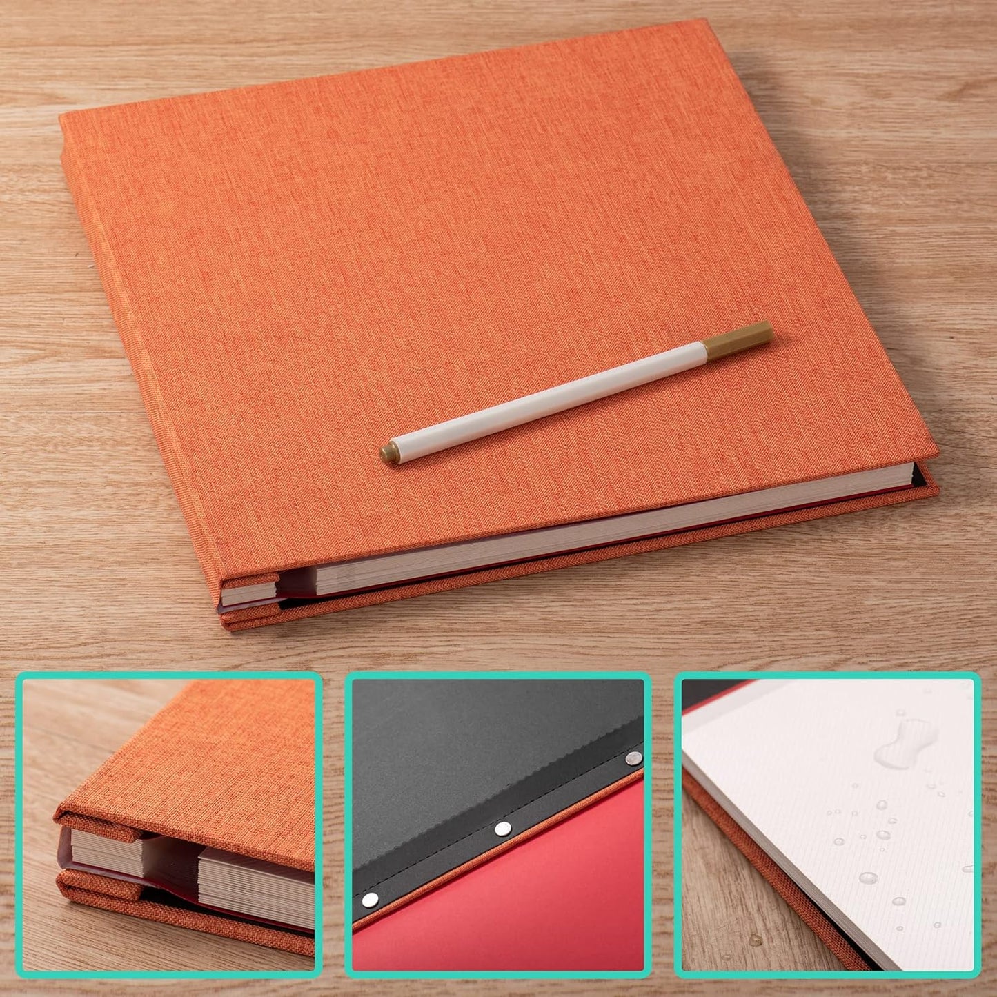 Photo Album Self Adhesive Scrapbook Album for 4×6 Pictures DIY Magnetic Linen Cover Album 15 Sheets/30 Blank Pages for Family Wedding, Birthday, Christmas, Anniversary (Orange)