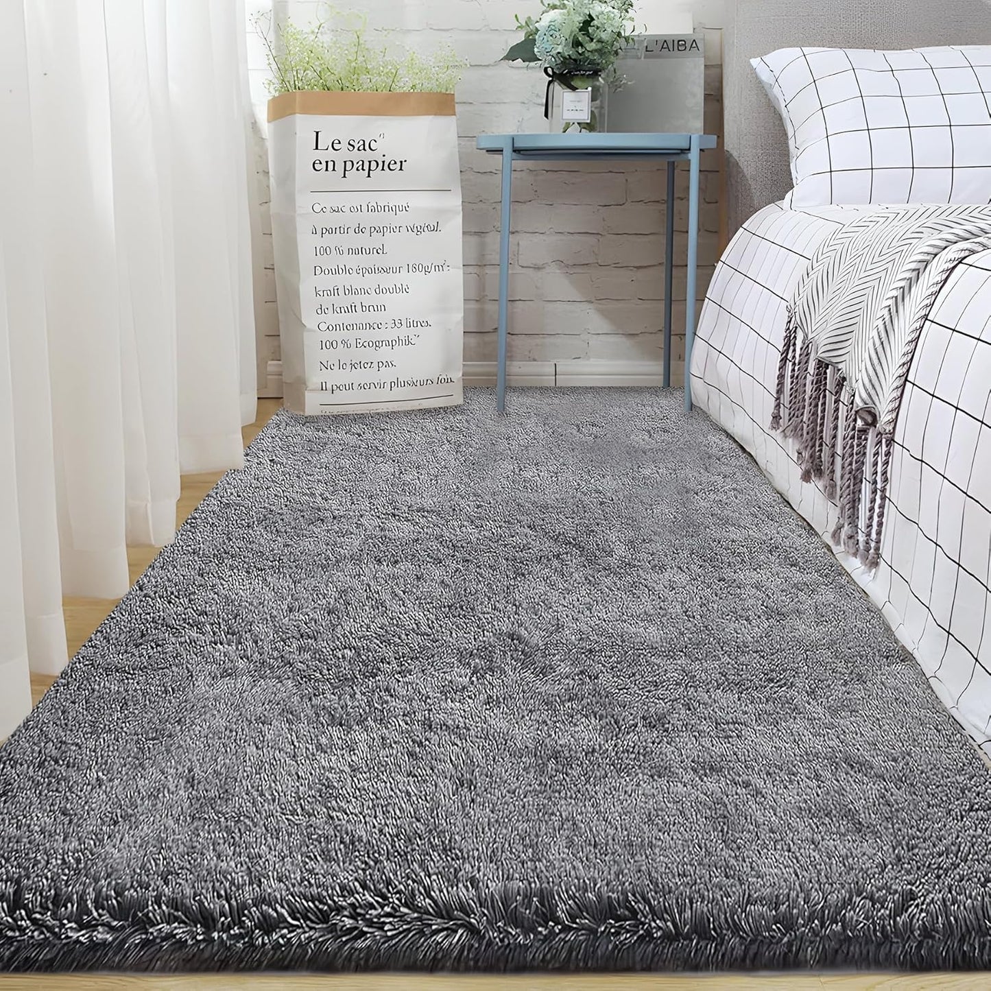 2x6 Runner Rug for Bedroom: Fluffy Shag Soft Washable Rugs Small Fuzzy Plush Indoor Carpet for Hallway Bedside Dorm Kids Girls Boys Room (Dark Grey, 2'x6')