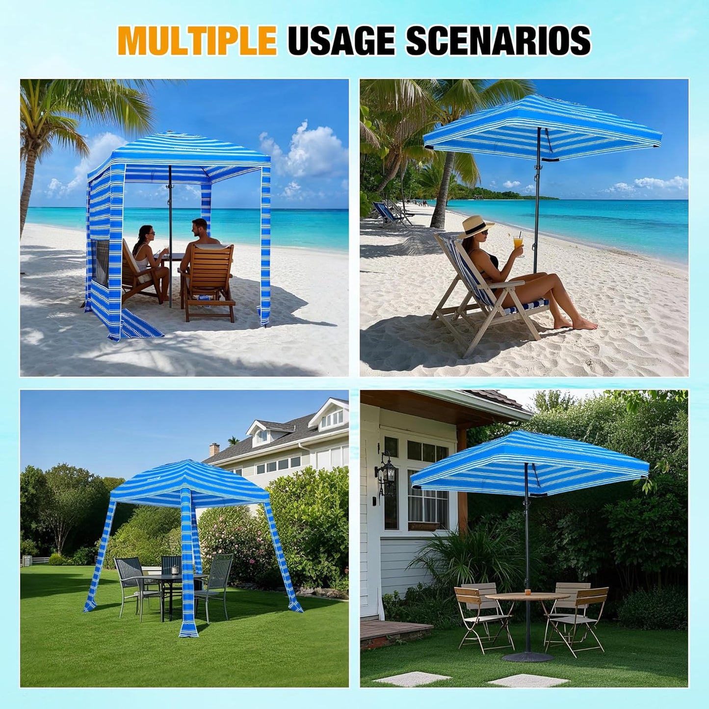HOMEDEMO Beach Canopy UPF 50+, 6'×6', Easy Set up and Take Down Tent with Sand Pockets, Side Wall Shade Wind Waterproof for Kids, Family & Friends