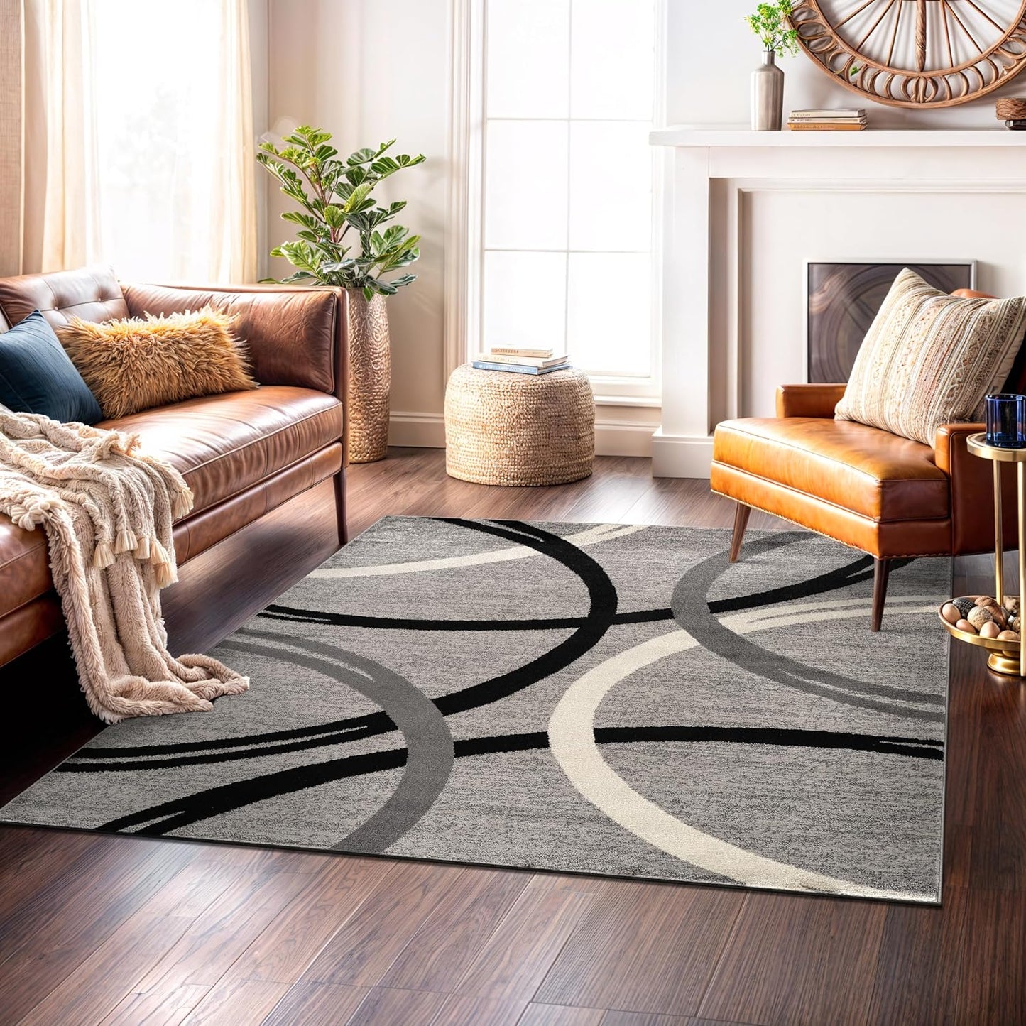 Rugshop Modern Wavy Circles Design Square Area Rug 6'6" x 6'6" Gray