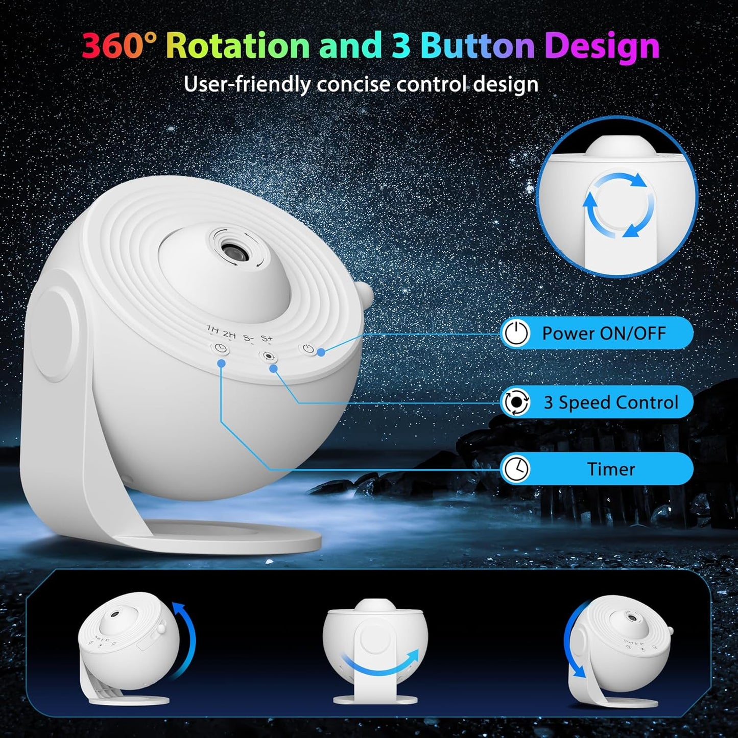 Galaxy Projector for Bedroom, HD Image Star Projector Galaxy Light Adjustable Knob, 13 Film Discs Planetarium Projector for Kids, 360° Rotating 1/2h Timer Simple 3-Button Control