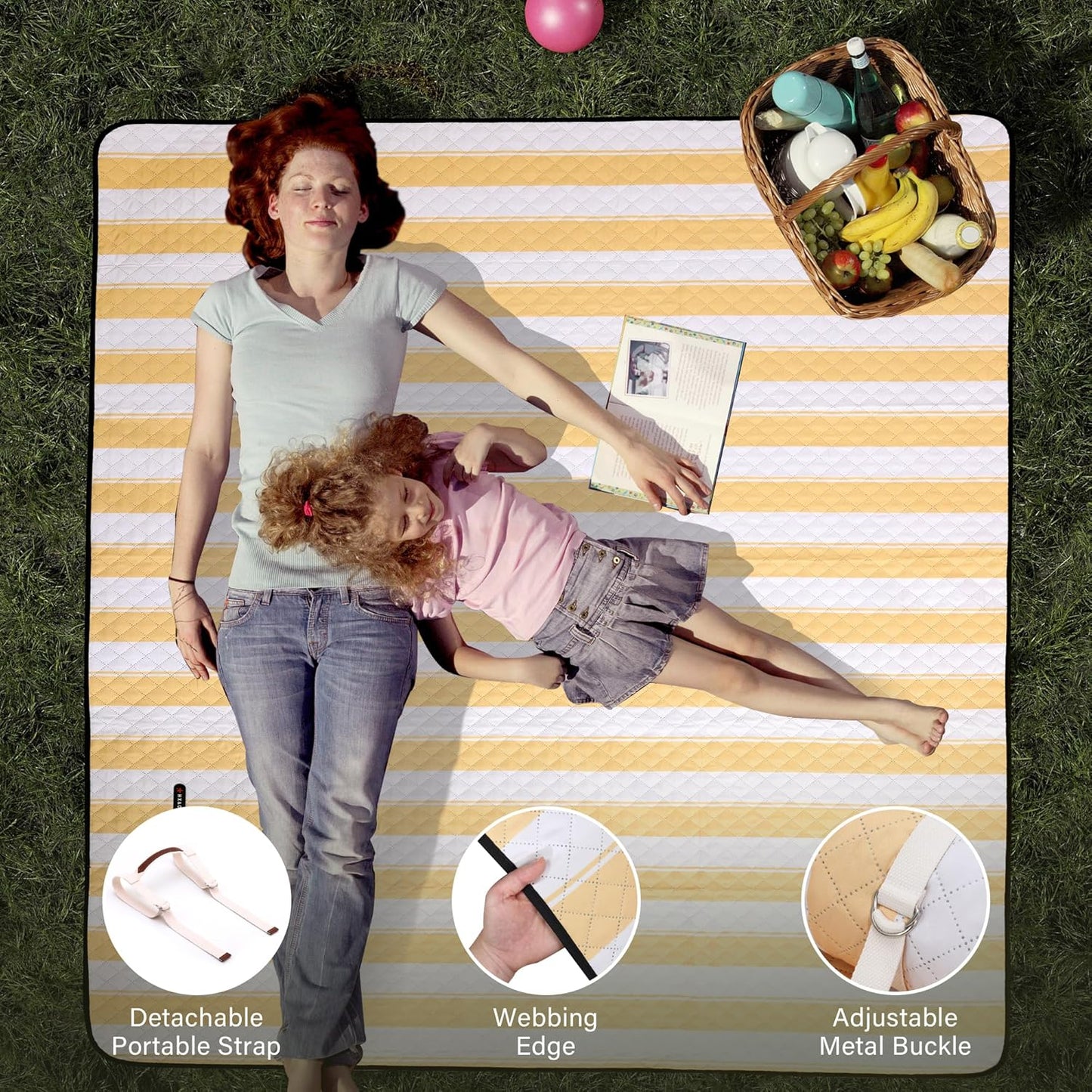 HX&OD Extra Large Picnic Outdoor Blanket, 80”x80” Waterproof Picnic Mat Foldable Camping Blanket Portable with Carry Strap for Beach Mat Outdoor Camping Party(Yellow)