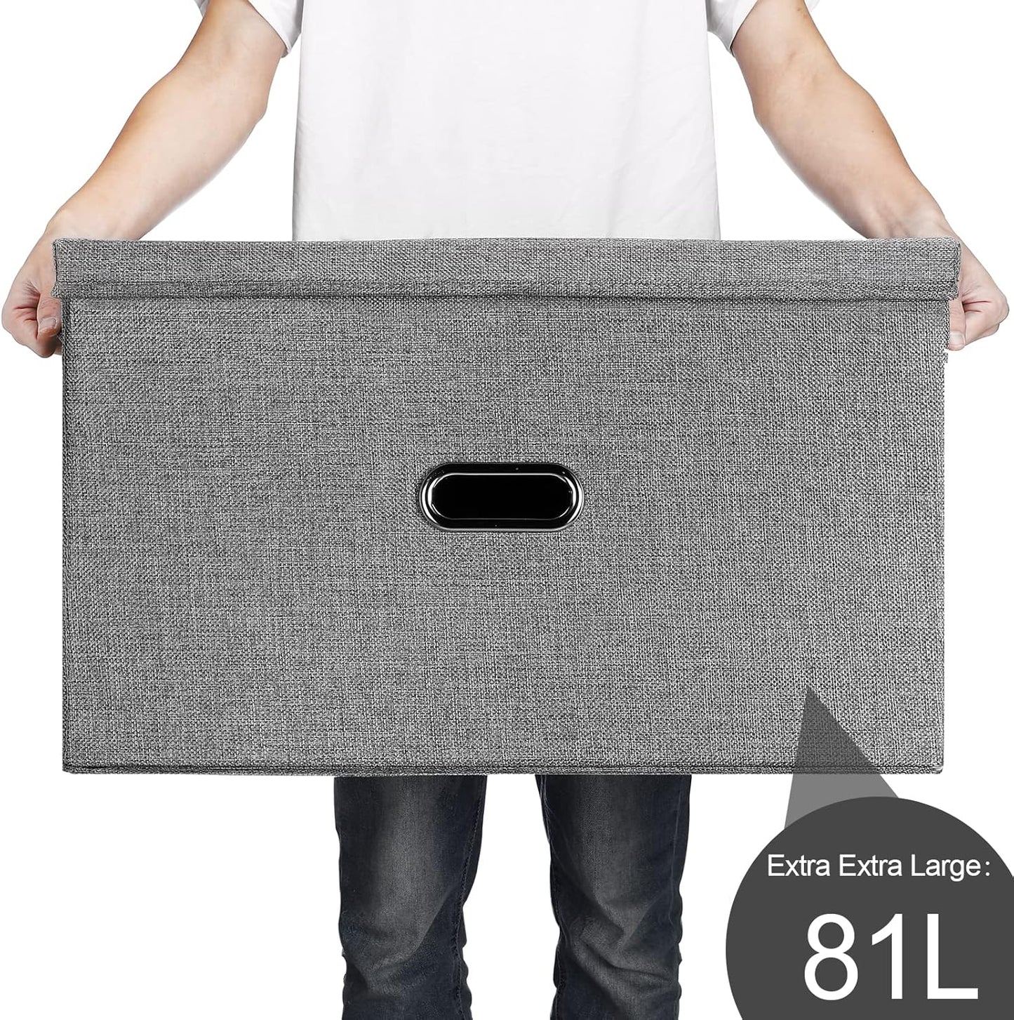 Large Linen Fabric Foldable Storage Bins with Removable Lid and Handles, Washable Storage Box Organizer Containers Baskets Cube with Cover for Bedroom,Office(Green, XXL)