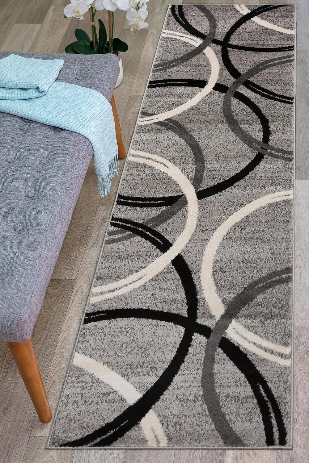 Rugshop Modern Wavy Circles Design Runner Rug 2' x 10' Gray