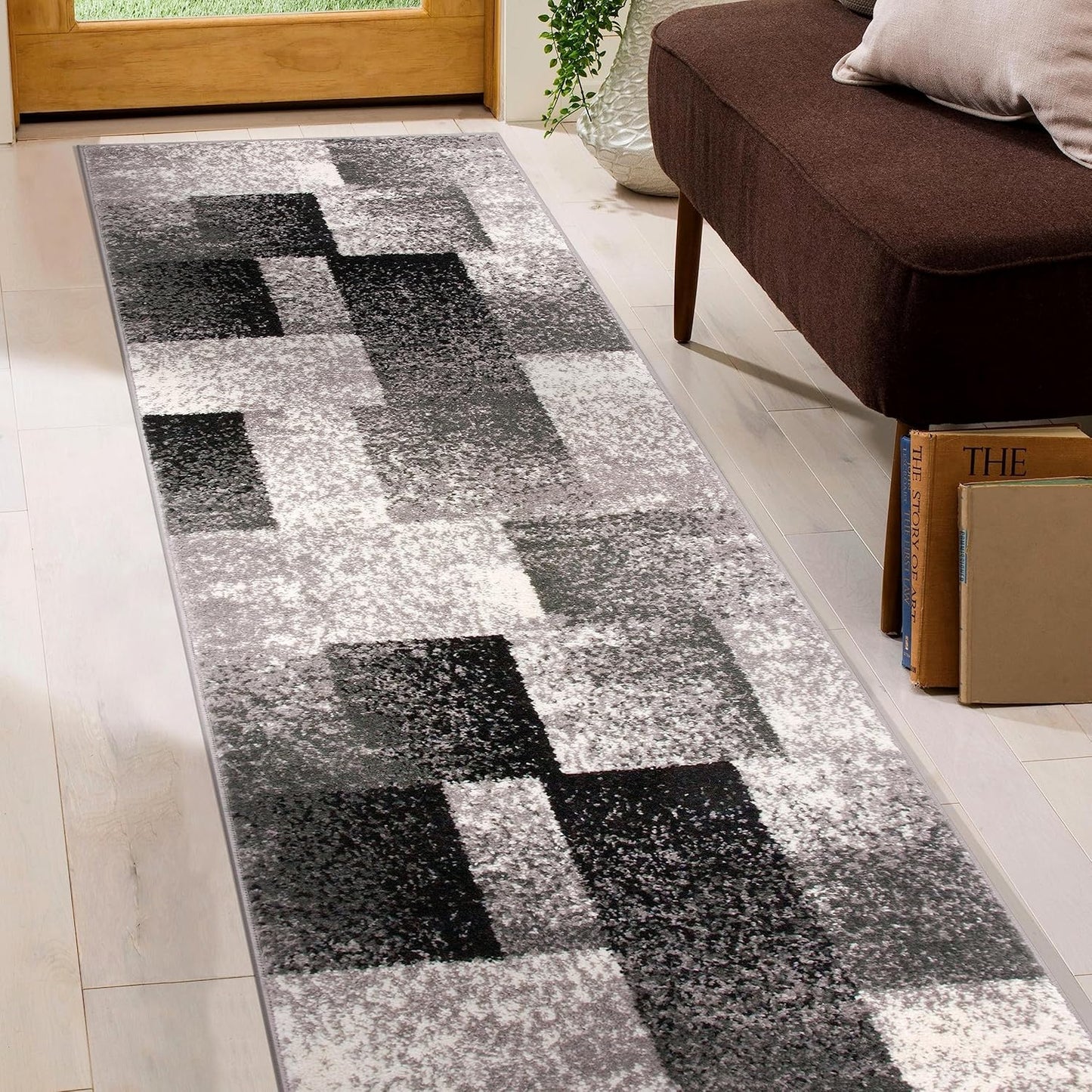Rugshop Modern Distressed Boxes Runner Rug 2' x 7' Gray