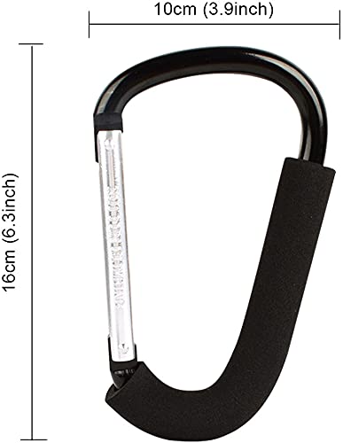 Large Carabiner Clip Stroller Hooks: 6.3" D Shape Large Buggy Carabiner Hook - Mommy Hook for Stroller Heavy Duty - Pram Pushchair Stroller Clip - Shopping Accessories Bag Holder Hook