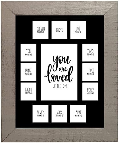 Rustic Red Door You Are Loved Little One Picture Frame with 12 Slots - Registry for Baby Photo Frame - Grey Frame & Black Mat - My First Year Picture Frame (11x14 Inches)