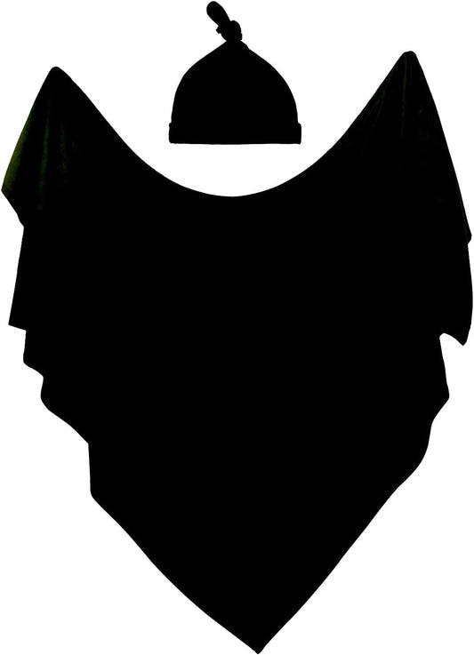 OWLOWLA Swaddle Blanket and Hat Set Newborn Swaddle Wrap Baby Receiving Blanket for Baby Boys Girls(Black)