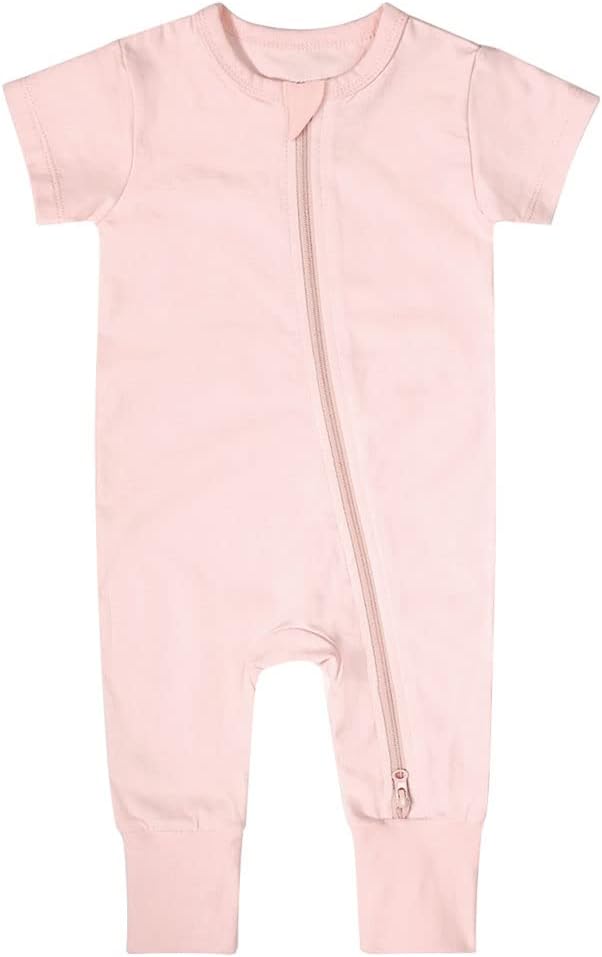 Teach Leanbh Toddler Unisex Baby Bamboo Viscose Pajamas 2 Way Zipper Short Sleeve Footless Romper Jumpsuit Sleep and Play