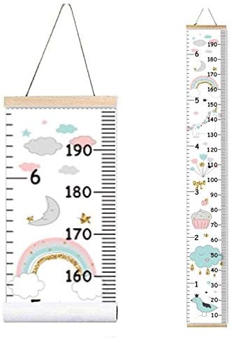 Kids Growth Chart, Wood Frame Fabric Canvas Height Measurement Ruler from Baby to Adult for Child's Room Decoration 7.9 x 79in (7.9 x 79in, Rainbow)