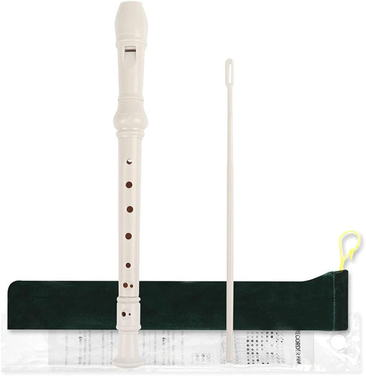 Mr.Power Soprano Recorder ABS Plastic Recorders German Style C Key with Cleaning Rod, Thumb Rest, Fingering Chart, Case Bag (White)