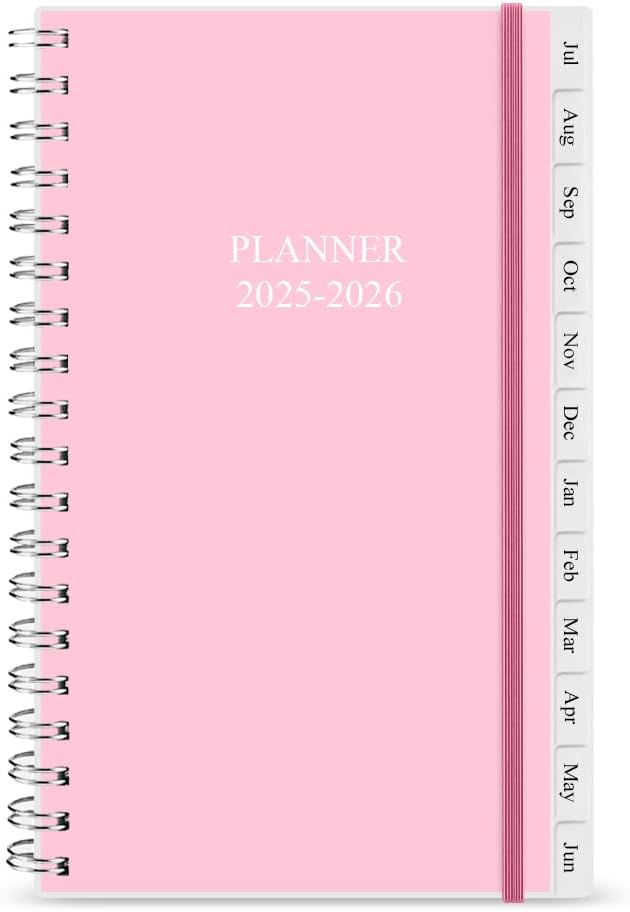 2025-2026 Pocket Planner, A6 Weekly Planner with Monthly Tabs, Run Jul 2025-Jun 2026, Elastic Closure, Twin-Wire Binding, Easy to Organize Your Daily Life, 3.75 x 6.75 In, Pocket Planners 2025 2026, Rose