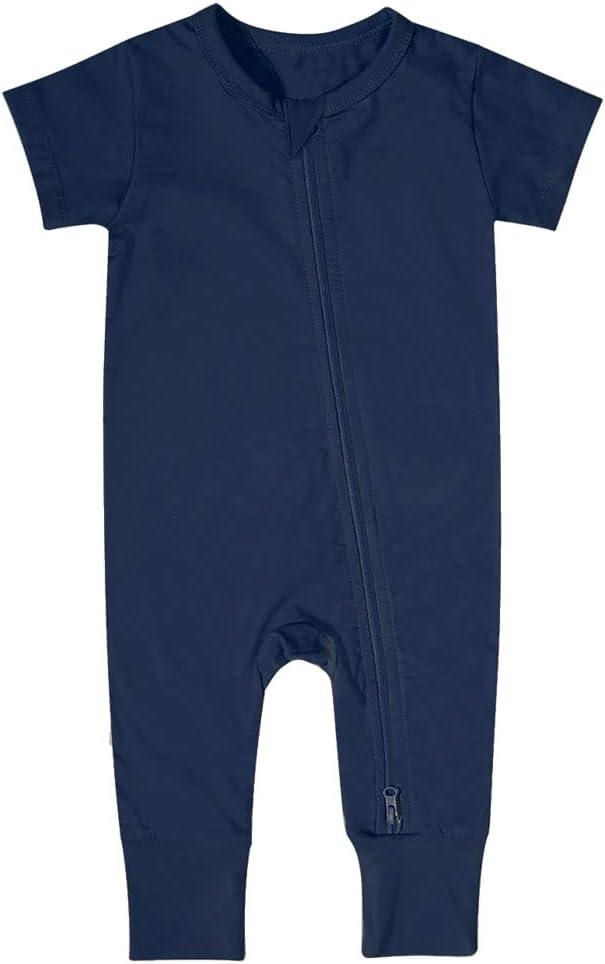 Teach Leanbh Toddler Unisex Baby Bamboo Viscose Pajamas 2 Way Zipper Short Sleeve Footless Romper Jumpsuit Sleep and Play