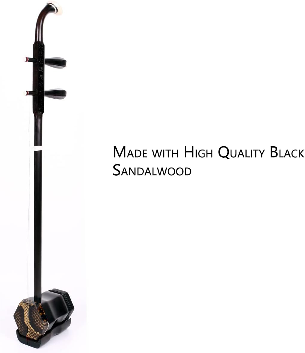 NICOHSINE Professional Black Sandalwood Erhu - Suzhou 2-String Chinese Violin Fiddle with 10 Grids Drum Skin, Learn DVD, Rosin, Clean Cloth, Bridge, and Hard Case