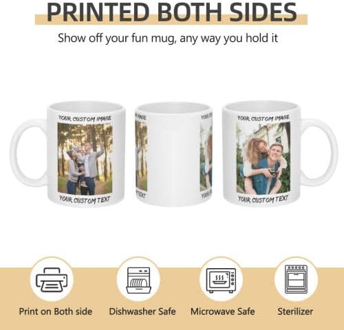 Personalized Coffee Cup with Photo, Logo or Text - Custom Both Sides Printed Mug for Him & Her - Unique Customized Gifts with Names - White