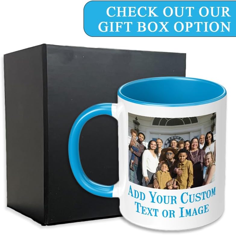 Personalized Mother's Day Coffee Mug, Custom Mum Photo Text 11 Oz Ceramic Mug, Customized Mom Gift Idea Picture Name Cup, Taza Cafe Personalizadas Fotos, Cute Gifts Mom Women Dad Men, Light Blue