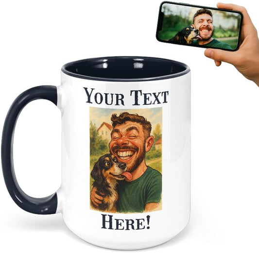 Personalized Coffee Mug, Custom Photo Caricature Gift, Funny Customized Coffee Gift for Men & Women, Custom Mugs with Pictures, Black 15oz Father's Day Mug