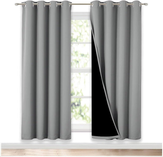 NICETOWN Full Shade Curtain Panels, Pair of Energy Smart & Noise Blocking Out Blackout Drapes for Dining Room Window, Thermal Insulated Guest Room Lined Window Dressing(Silver Grey, 52 x 72 inch)
