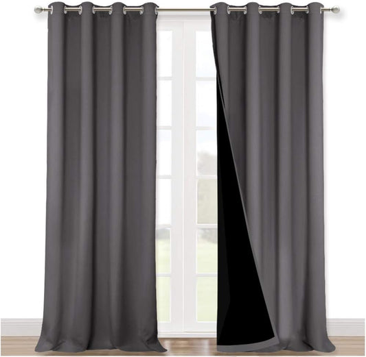 NICETOWN 100% Blackout Blinds, Laundry Room Decor Window Treatment Curtains for Large Patio Sliding Door, Thermal Insulated Grey Curtains for Bedroom, Set of 2, 52 inches x 108 inches