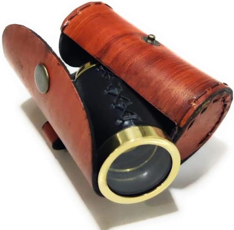 Smizzy 6" Handheld Brass Telescope with Leather Bag| Monocular Spyglass for Kids/Childs - Maritime Pirate Navigation