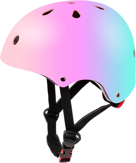Color Gradient Adjustable Kids Bike Helmet Toddler Helmets for 3-5-8-14 Years Kids Girls Boys Youth Bicycle Helmet for Scooter Balance Bike Roller Skating Skateboard